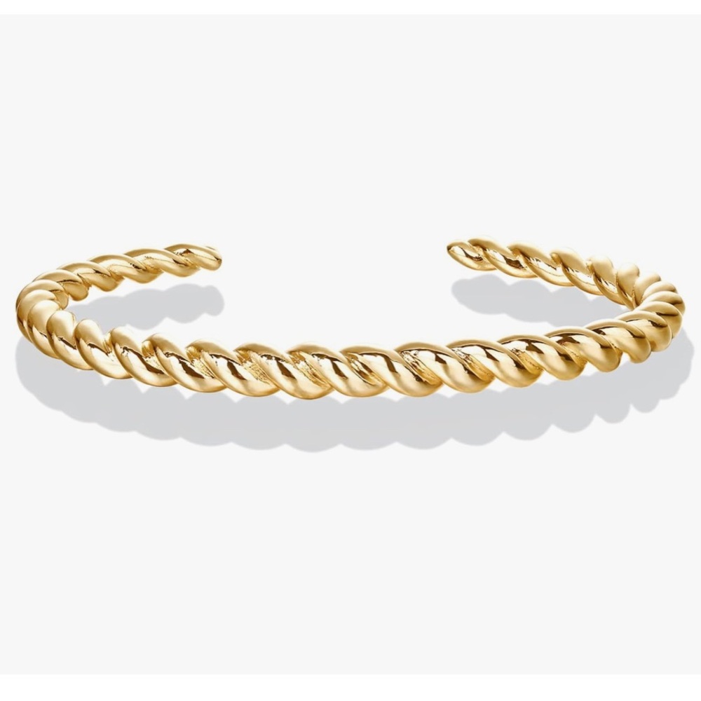 14K Gold Plated Twisted Chunky Bangle Cuff Bracelet Stackable Elegant Jewelry - Picture 6 of 11